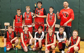 Newark Valley 6th Grade Boys Basketball Team Posing With Trophy