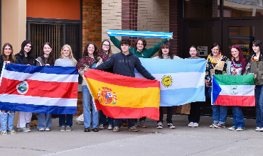 High school students with flags