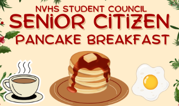 Graphic of pancakes and Senior Citizen breakfast