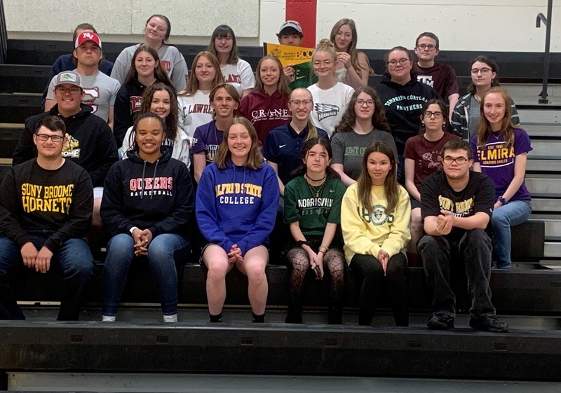 Students wearing college apparel 