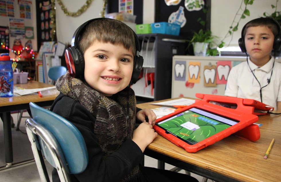 Student with headset